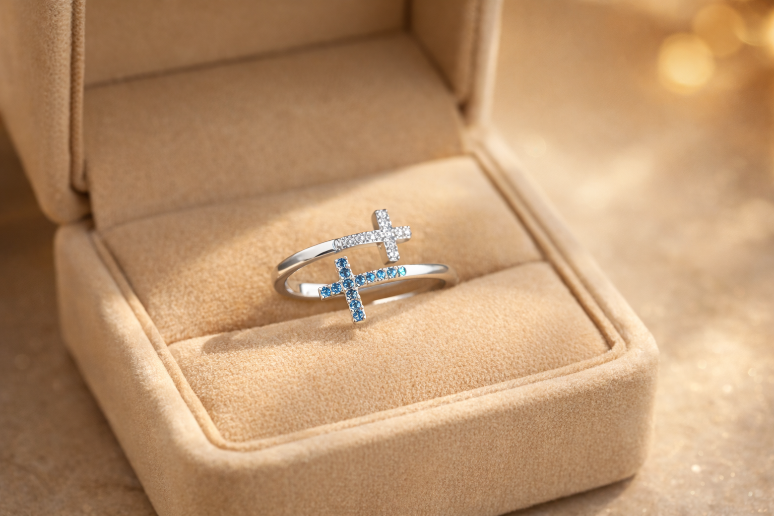 Anneau Croix Cristaux – Minimalisme Sacré & Élégant