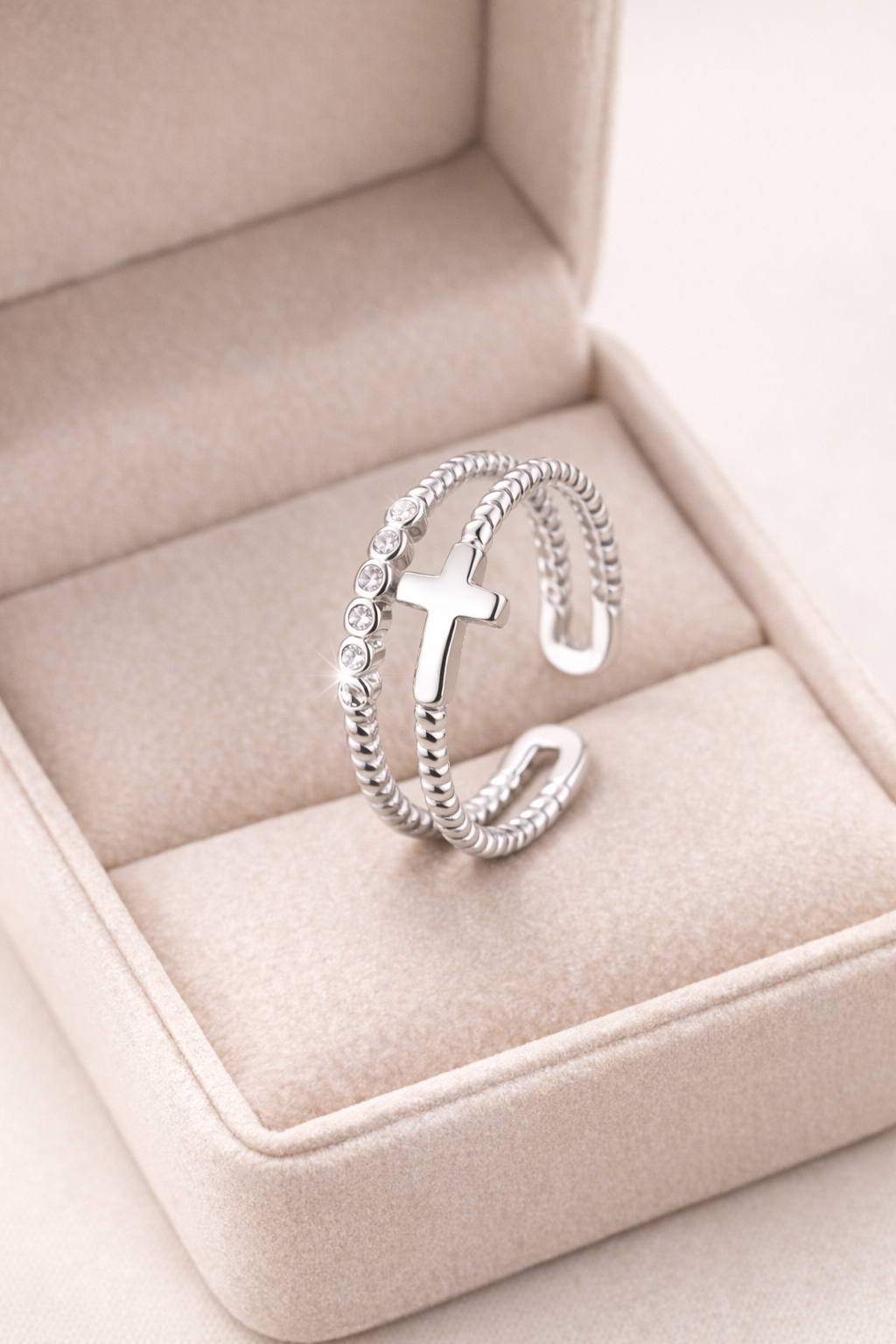 Bague Croix Argent 925 Ajustable – Élégance & Foi Intemporelle