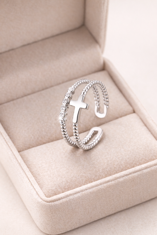 Bague Croix Argent 925 Ajustable – Élégance & Foi Intemporelle