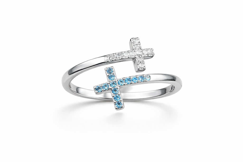 Anneau Croix Cristaux – Minimalisme Sacré & Élégant