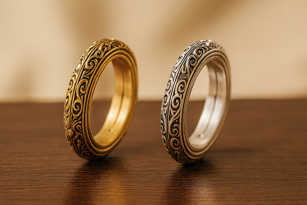 Bague gravée argentée