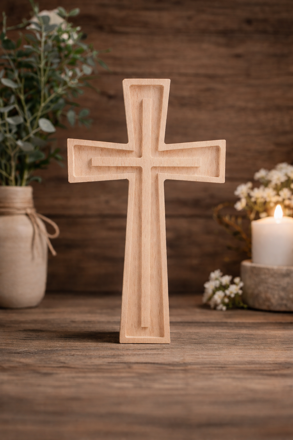 Croix en bois d'hêtre  Éternelle