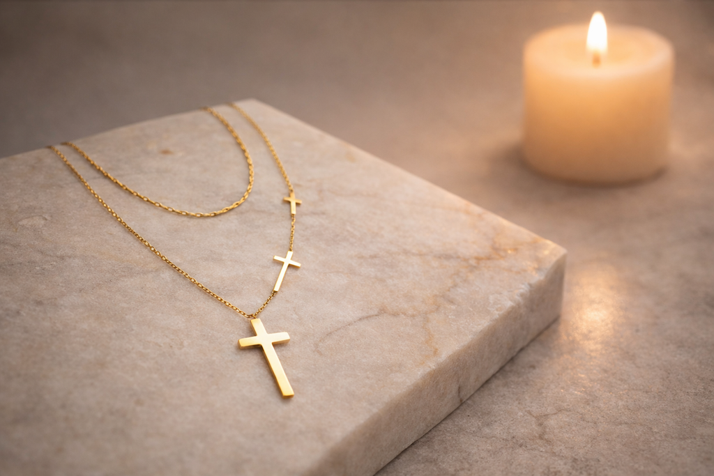 Collier Croix Doré Double Rang – Élégance Divine en Acier Inoxydable