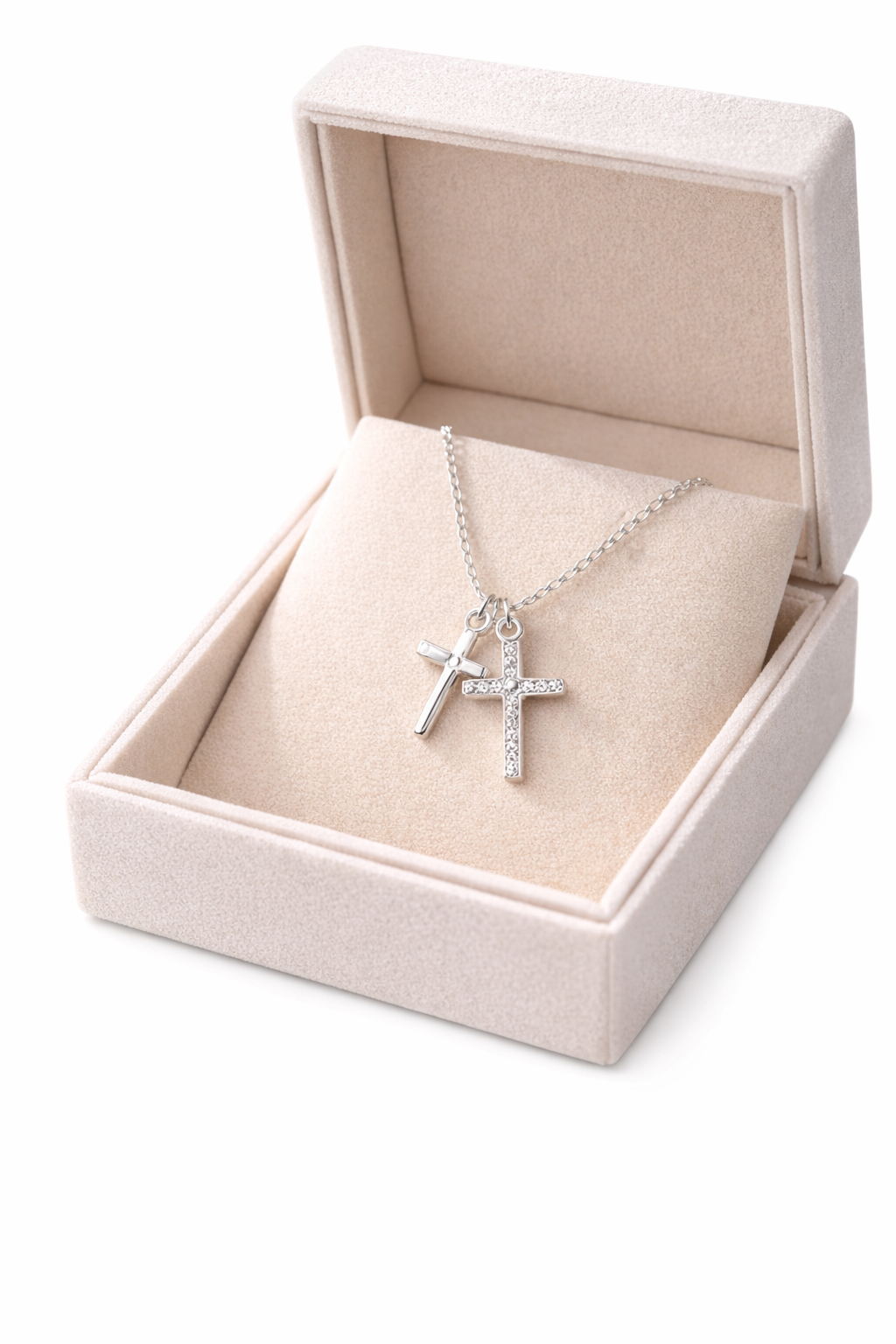 Collier Double Croix Femme en Argent Sterling S925 – Zirconia