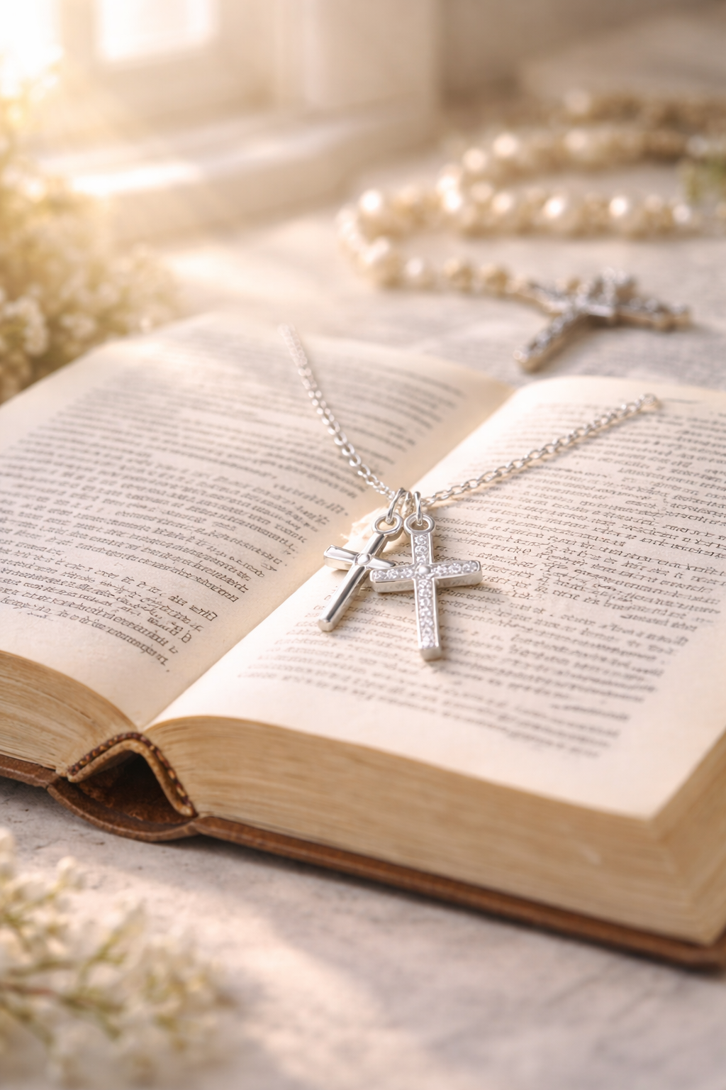 Collier Double Croix Femme en Argent Sterling S925 – Zirconia