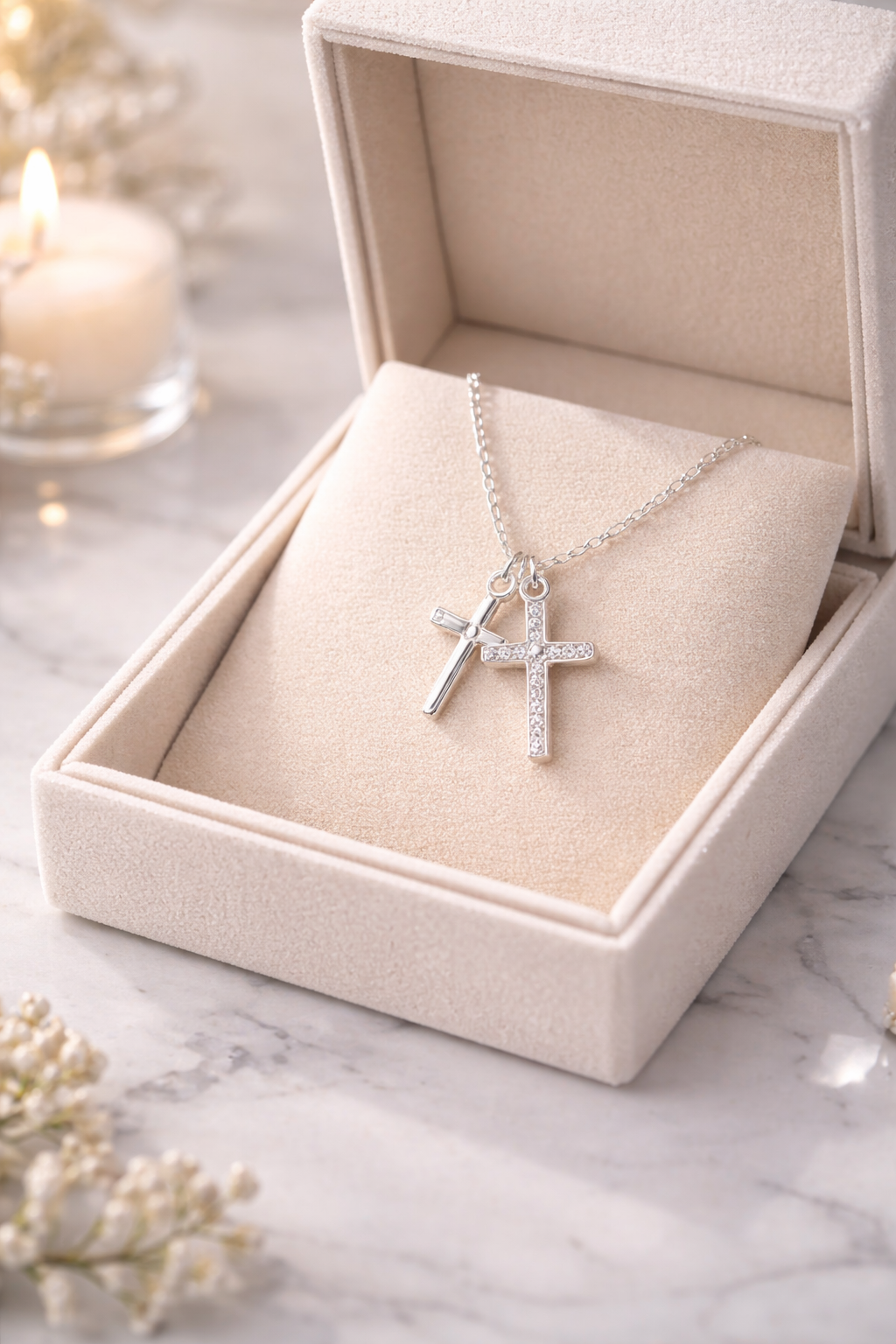Collier Double Croix Femme en Argent Sterling S925 – Zirconia