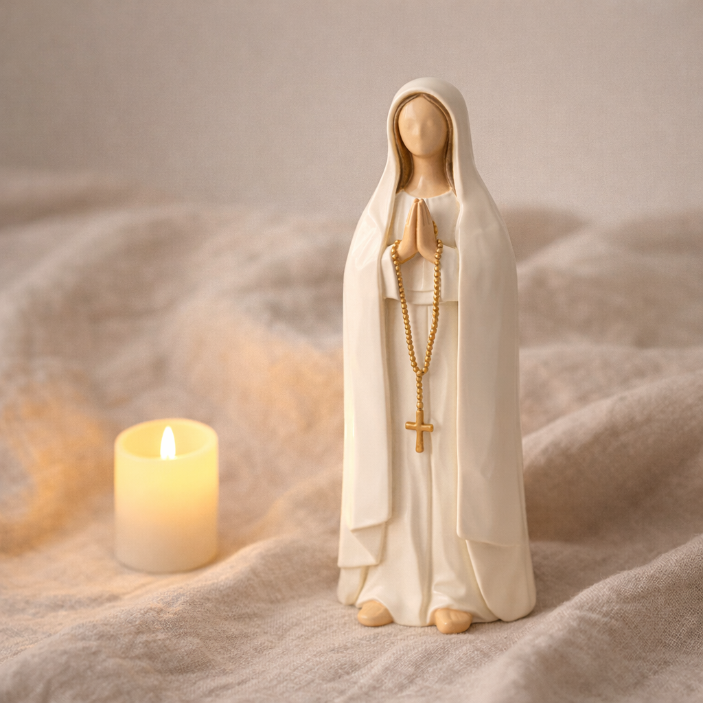 Statue Notre-Dame de Fatima 24 cm – Résine Blanc & Or