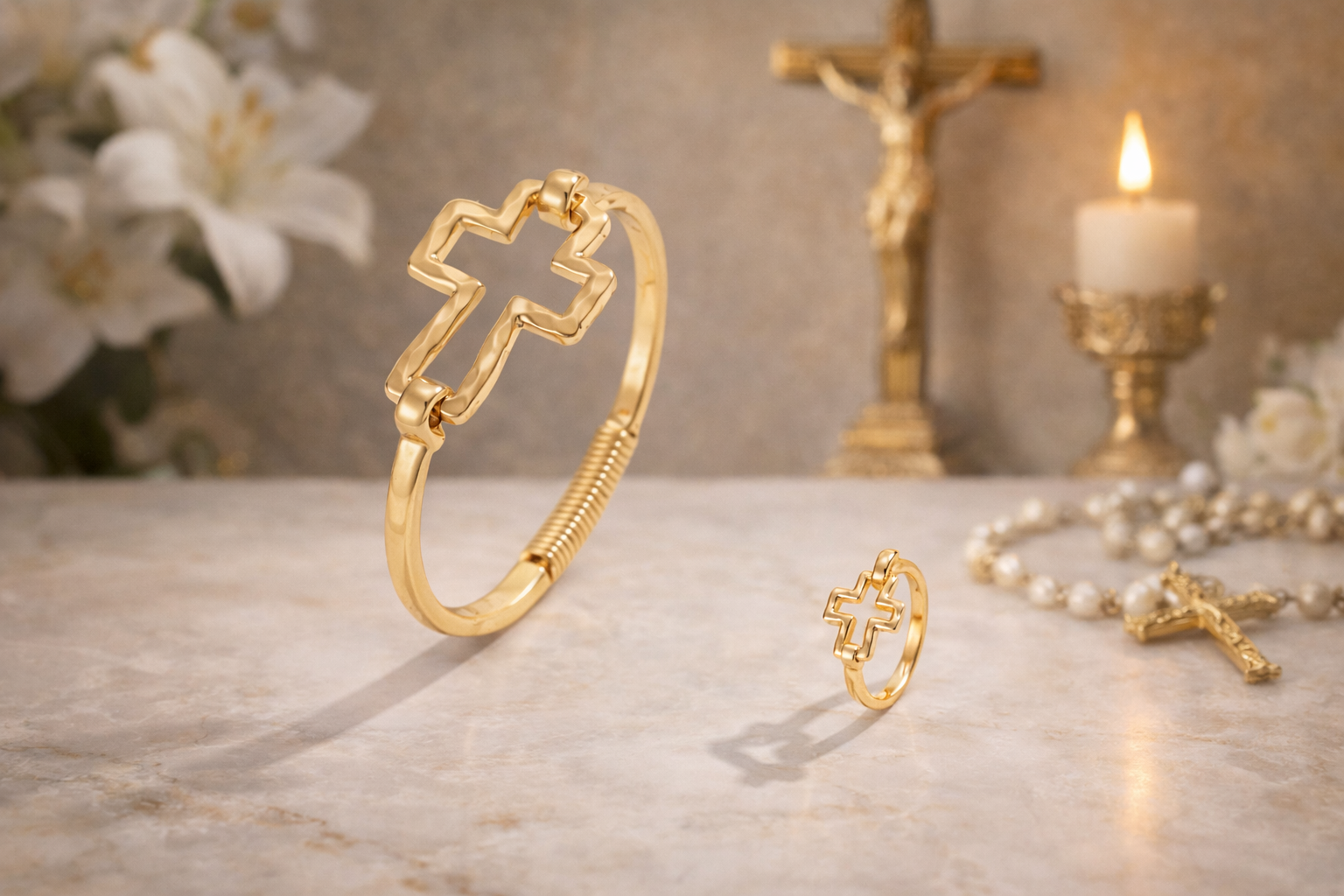 Ensemble de bracelet et bague - Croix de Grâce