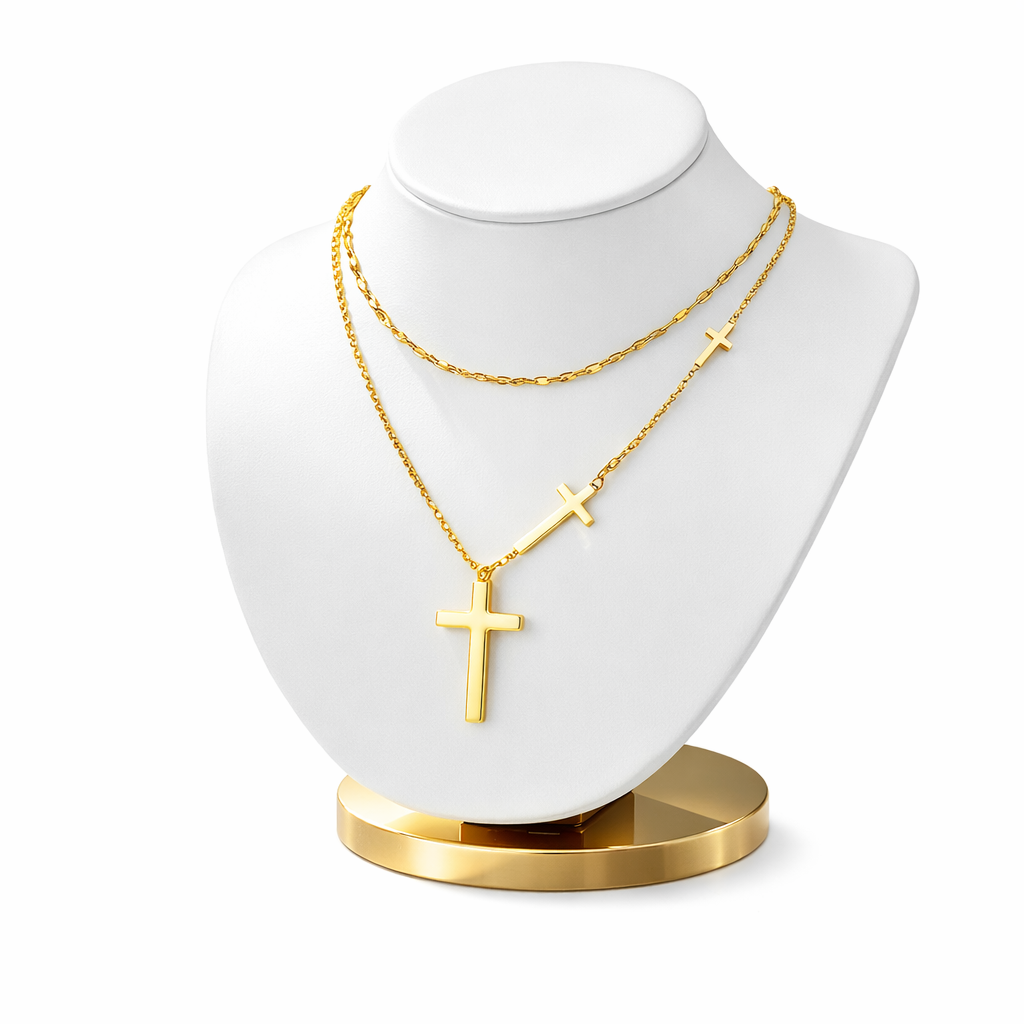 Collier Croix Doré Double Rang – Élégance Divine en Acier Inoxydable