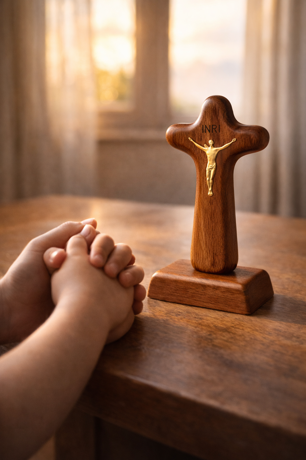 Croix Catholique en Bois – Édition Baptême