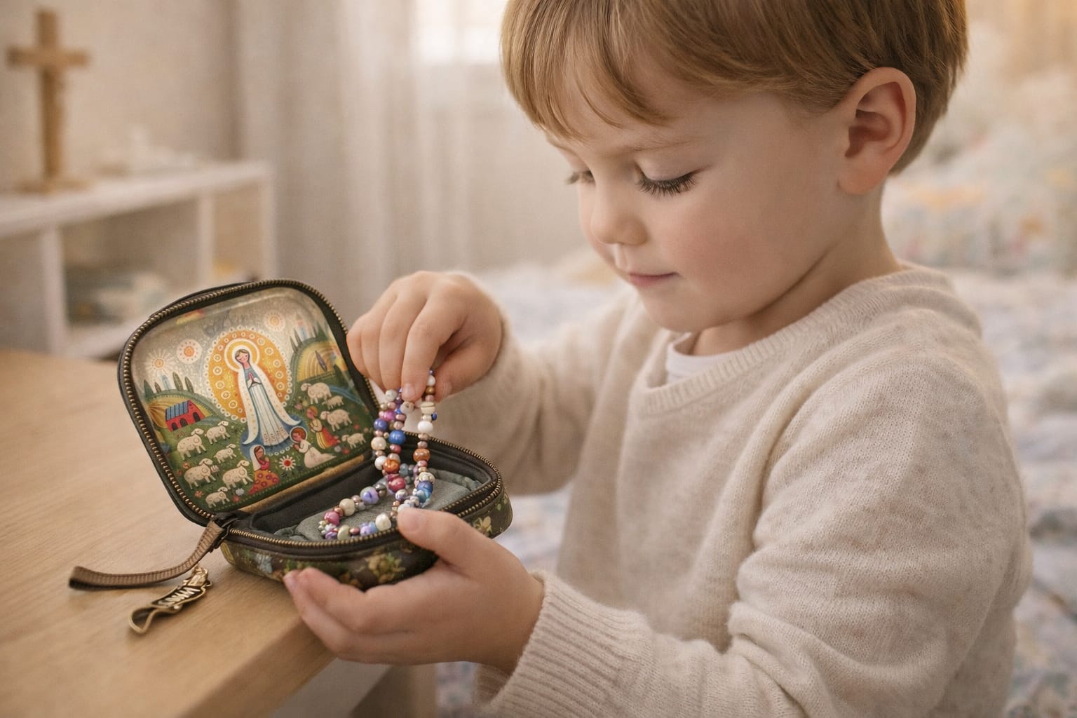 sac compact transporté dans un sac pour prière ou église