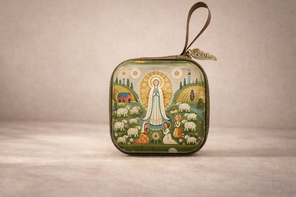 sac de rangement enfant 7x7 cm pour chapelet, décor Vierge Marie – unumsacra