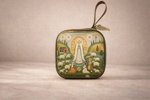 sac de rangement enfant 7x7 cm pour chapelet, décor Vierge Marie – unumsacra