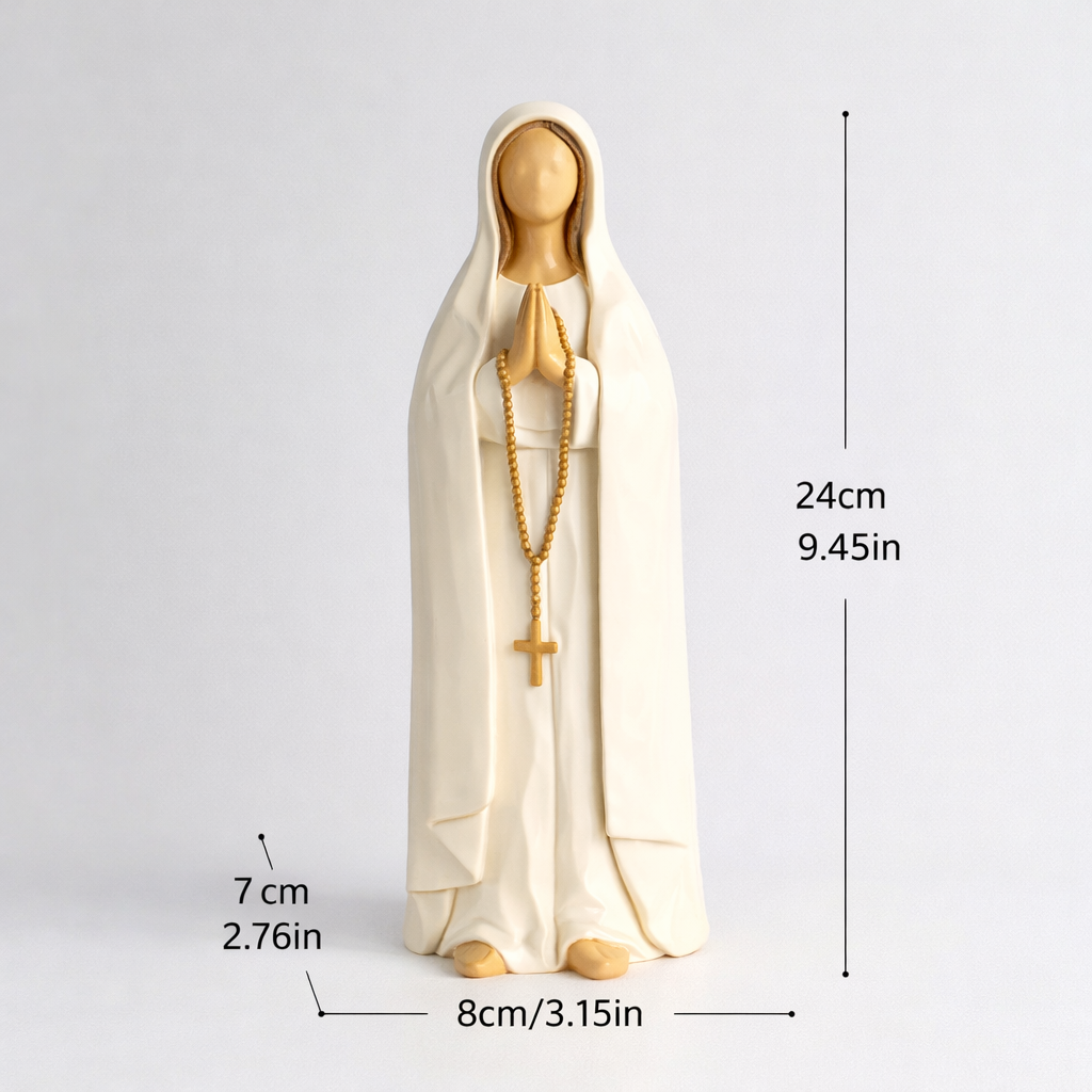 Statue Notre-Dame de Fatima 24 cm – Résine Blanc & Or