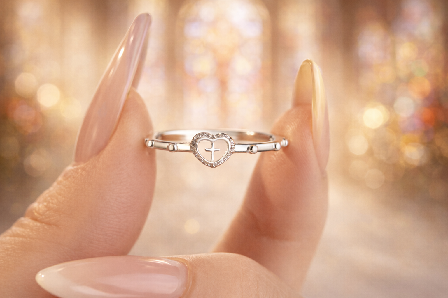 Bague Dizainier Cœur & Croix – Argent 925