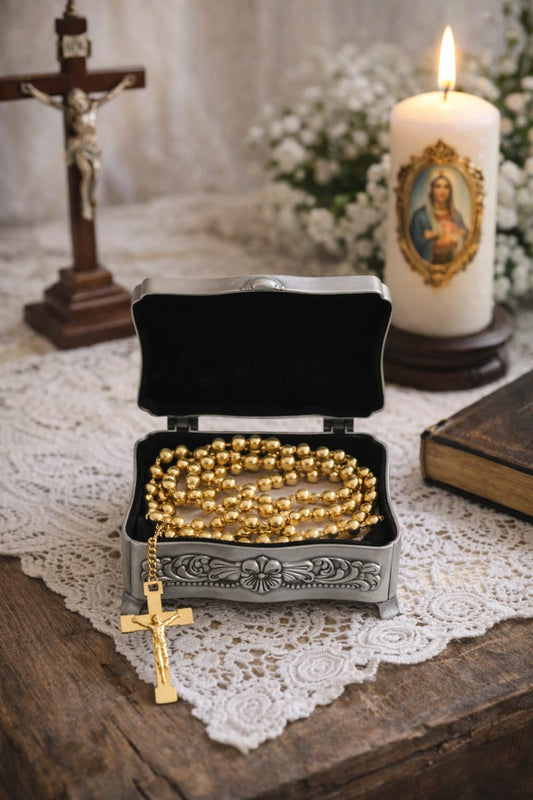 Boîte de rangement pour chapelet catholique – Écrin discret pour objets de prière et bijoux sacrés
