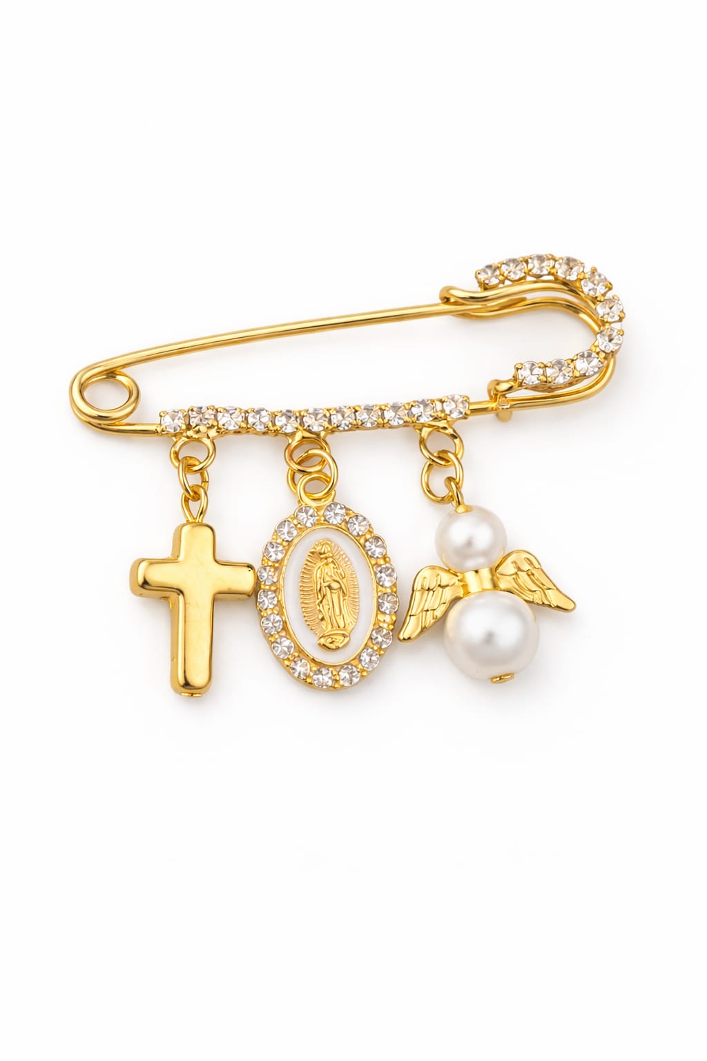 broche religieuse strass