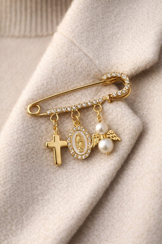 Broche Notre-Dame de Guadalupe ange gardien strass