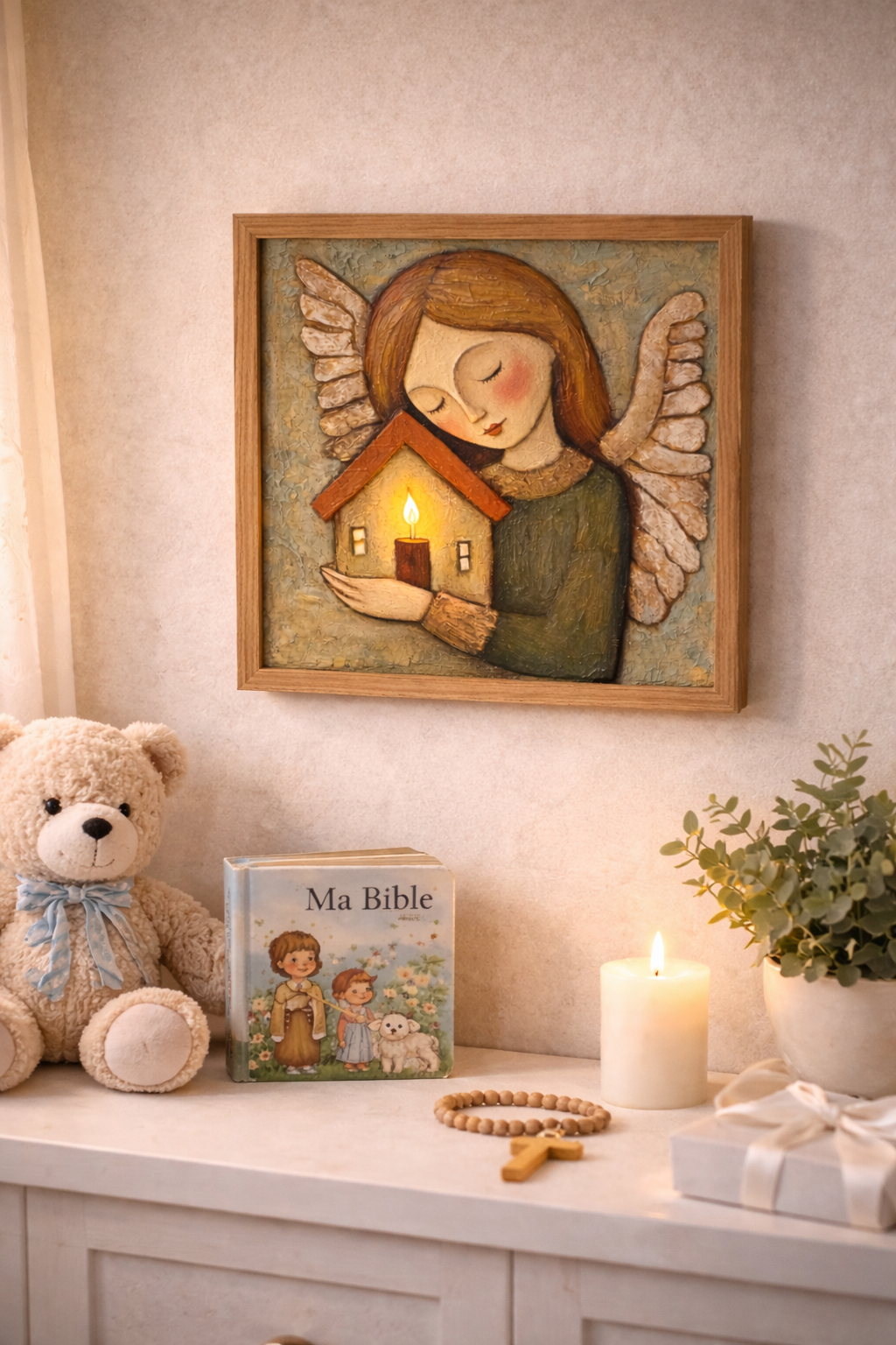 Tableau Ange Gardien – Cadeau de Baptême