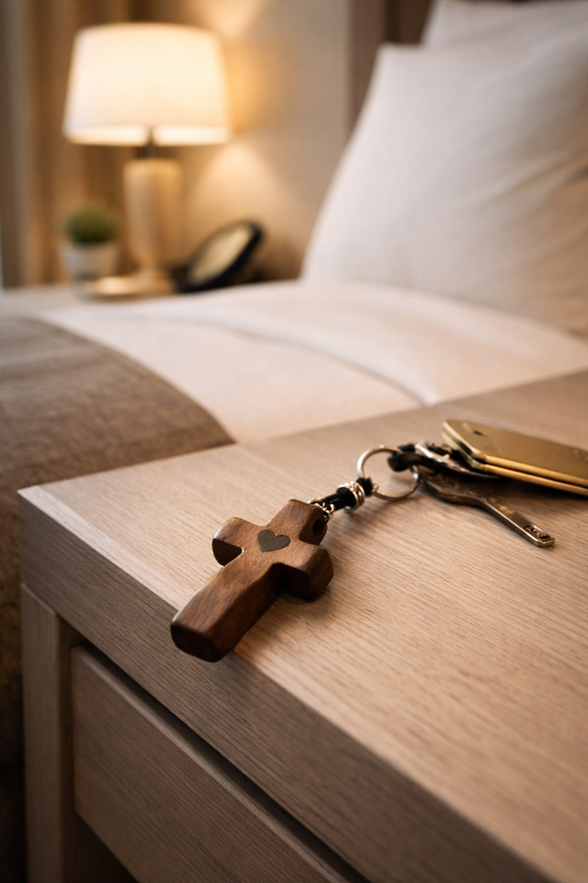 Porte-clés croix de Pâques en bois