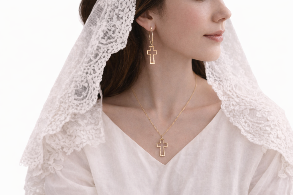 Ensemble collier et boucles d’oreilles Croix de Grâce